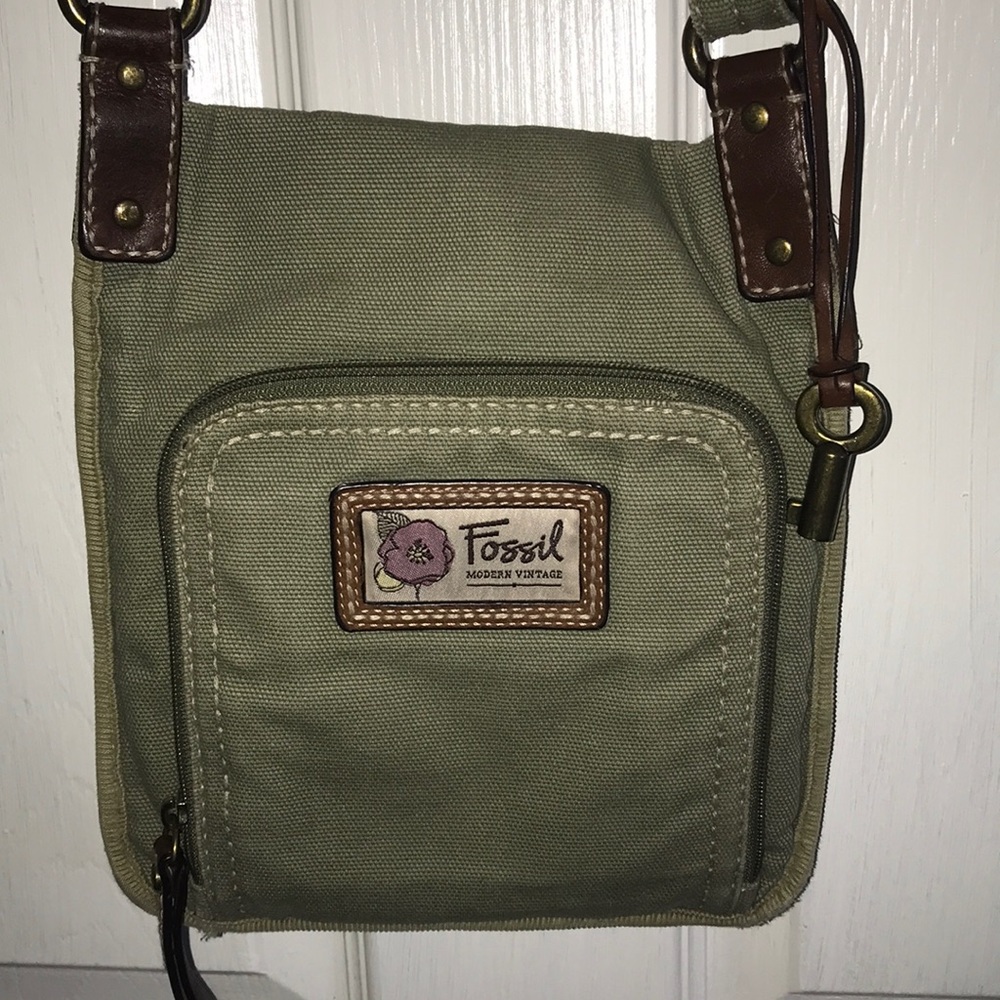 Fossil green canvas Crossbody bag